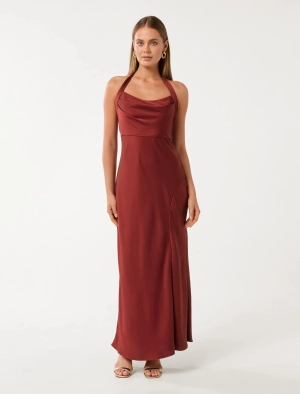 Alice Halter Satin Maxi Dress