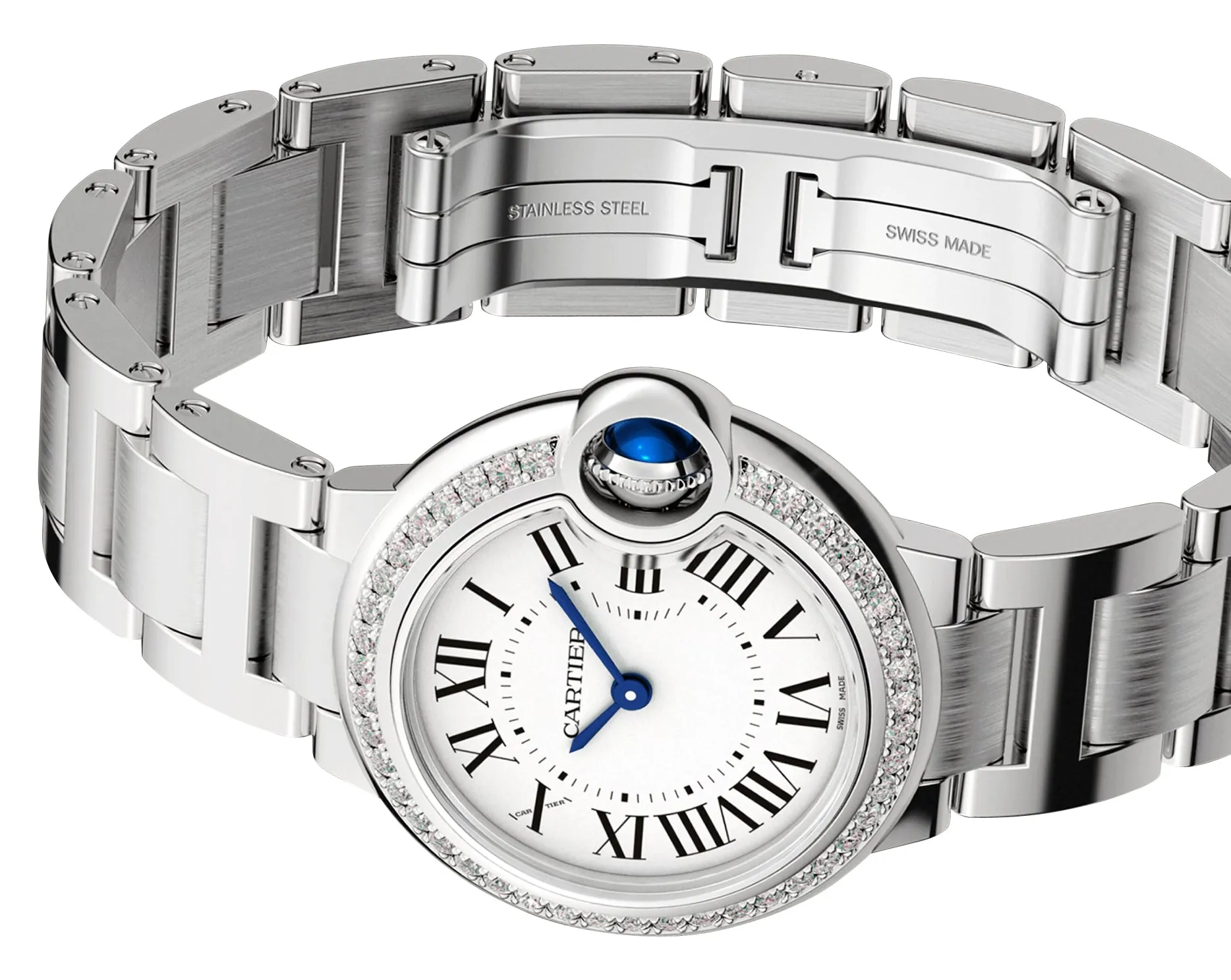 Cartier Ballon Bleu Stainless Steel Opaline Dial Diamonds Quartz Womens Watch W4BB0015