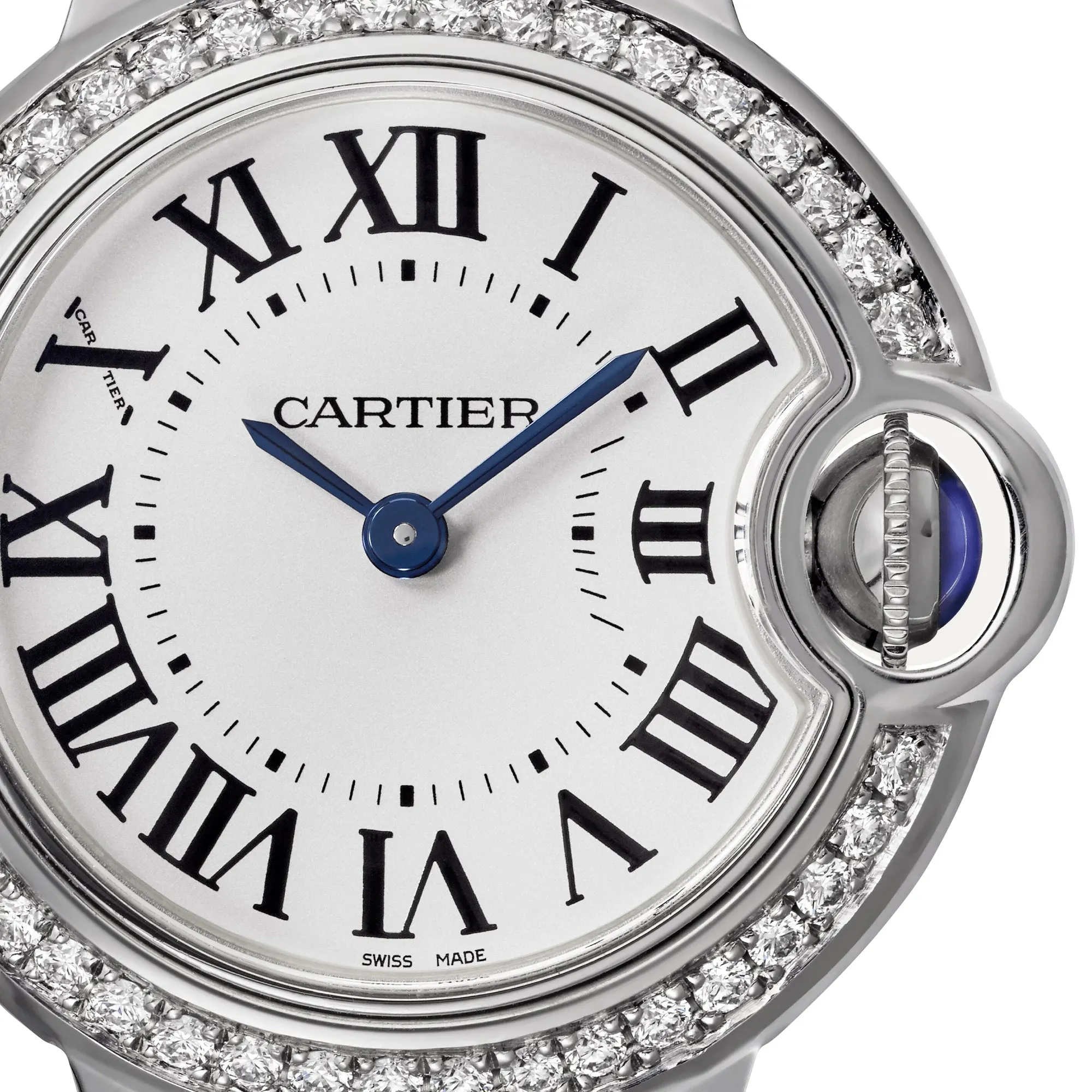Cartier Ballon Bleu Stainless Steel Opaline Dial Diamonds Quartz Womens Watch W4BB0015
