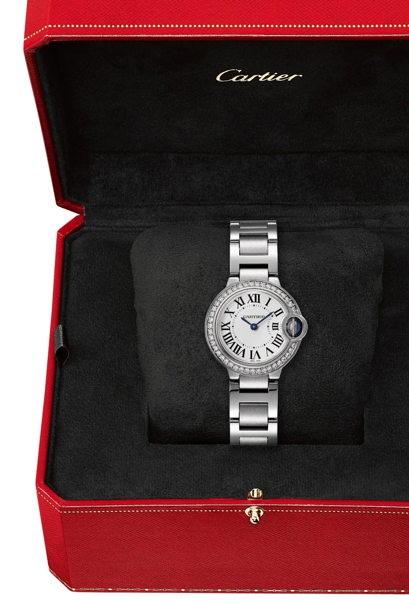 Cartier Ballon Bleu Stainless Steel Opaline Dial Diamonds Quartz Womens Watch W4BB0015