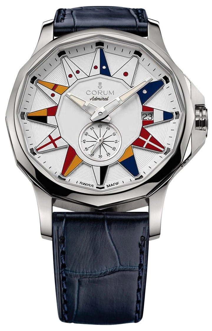 Corum Admiral Legend 42 Automatic Stainless Steel White Dial Blue Leather Strap Date Mens Watch 395.101.20/0F03 AA12