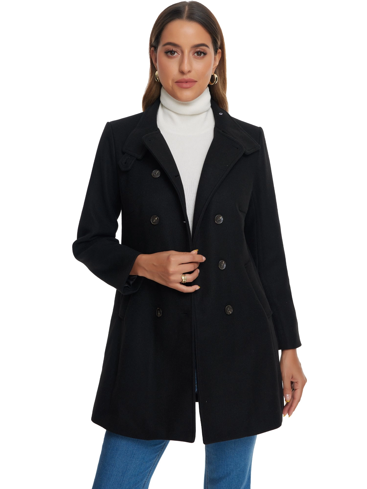 Double Breasted Winter Stand Collar Vintage Pea Coat Overcoat