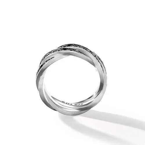 DY Helios Band Ring in Sterling Silver with Pavé Black Diamonds, Size 9