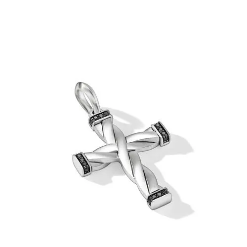 DY Helios Cross Pendant in Sterling Silver with Pavé Black Diamonds