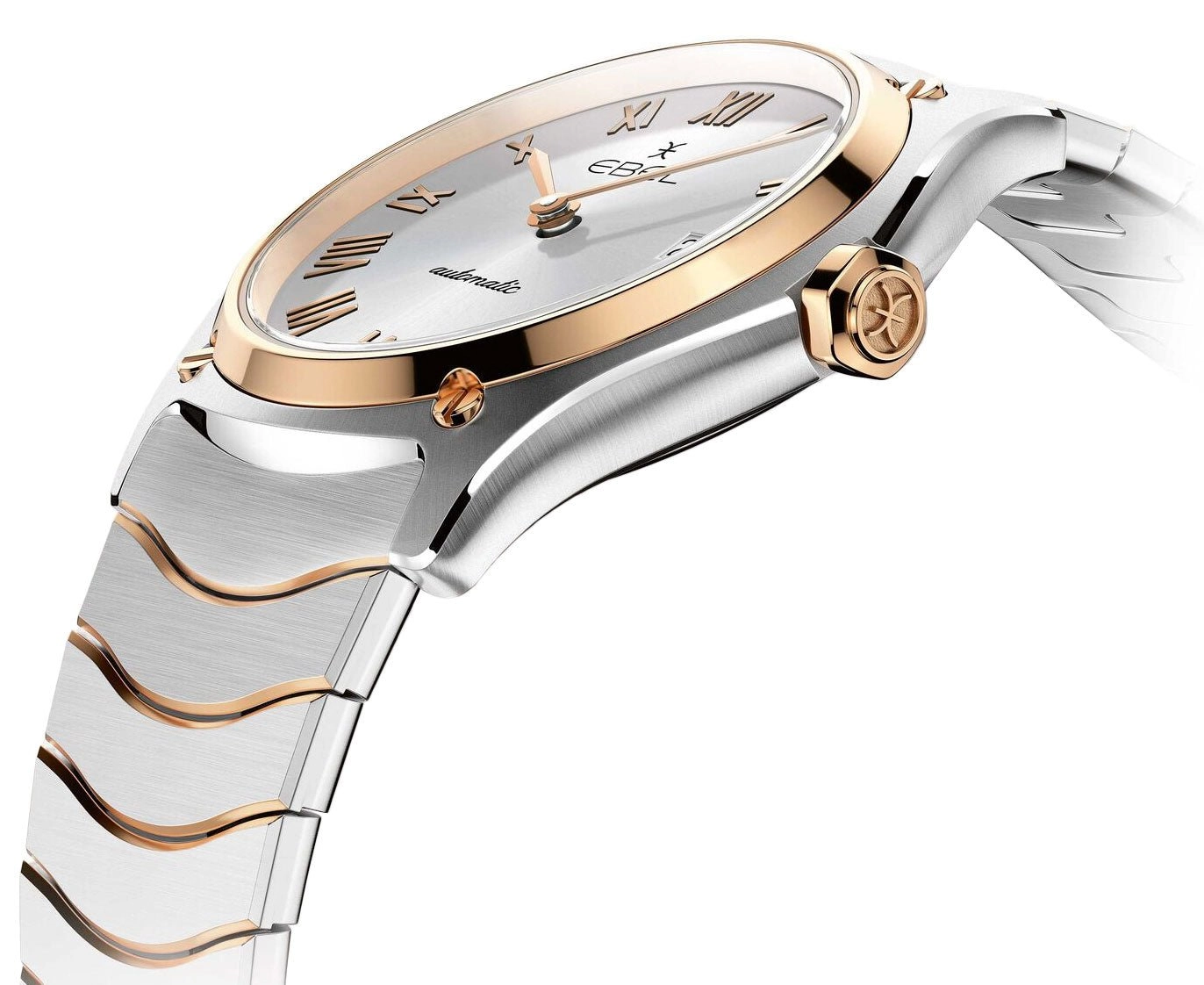 Ebel Sport Classic Automatic Two-Tone 18k Rose Gold and Steel Silver Dial Date Mens Watch 1216432