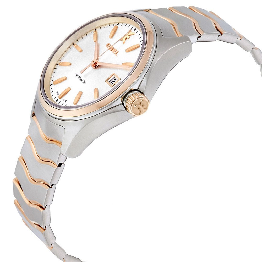 Ebel Wave Automatic Stainless Steel & Rose Gold Silver-Tone Dial Date Mens Watch 1216204