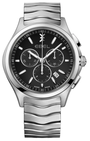 Ebel Wave Chronograph Stainless Steel Black Dial Date Quartz Mens Watch 1216342