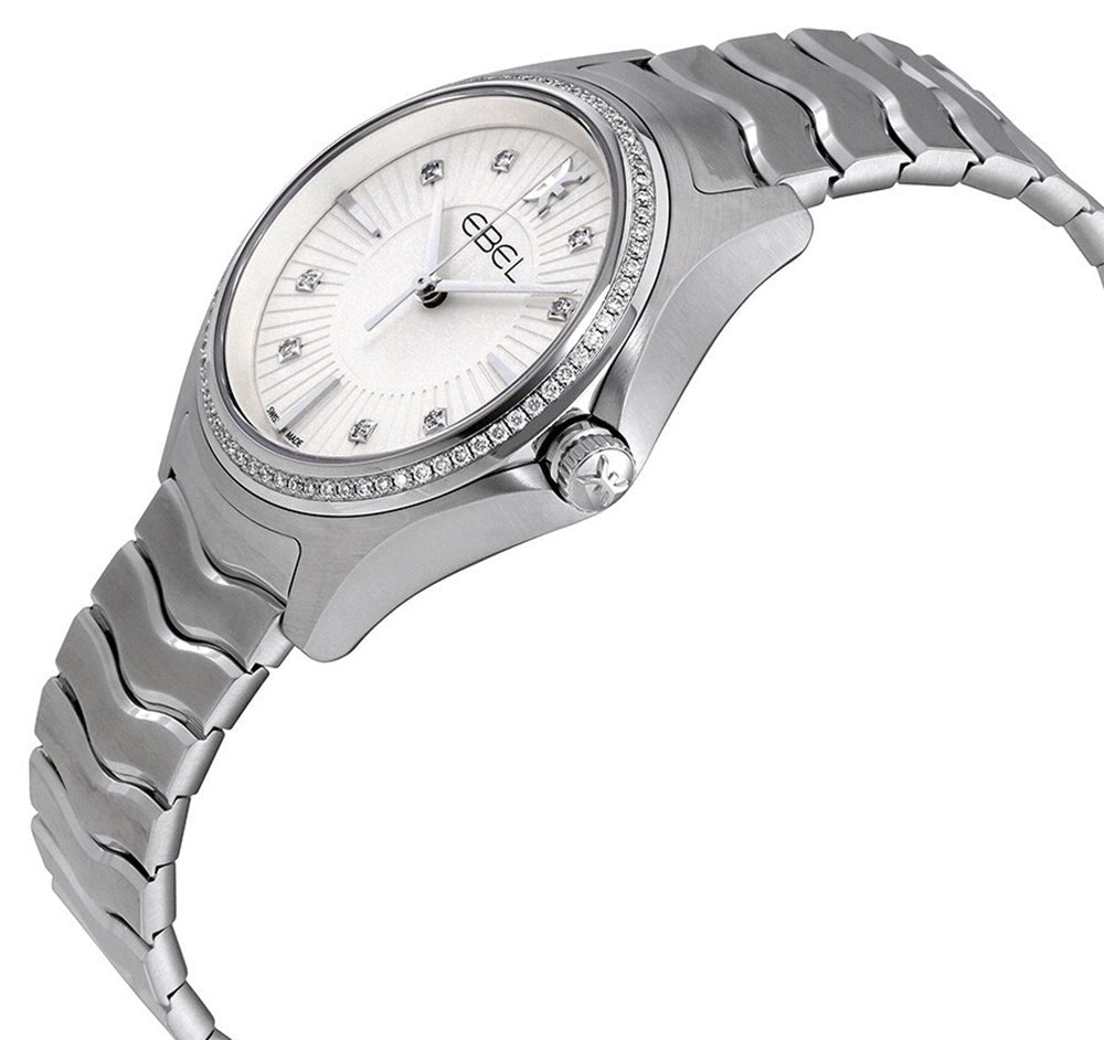 Ebel Wave Stainless Steel Silver Dial Diamonds Quartz Womens Watch 1216308