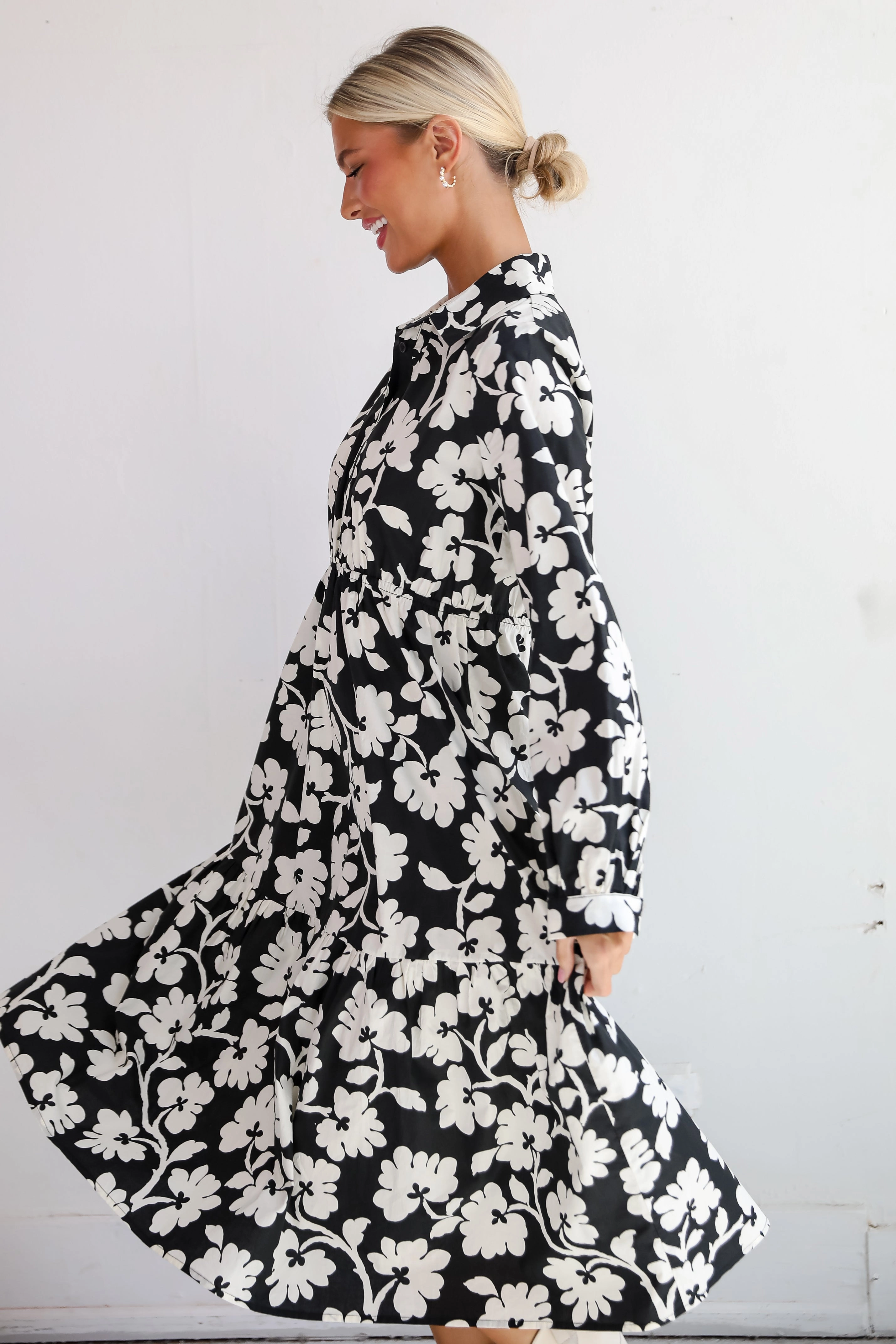 FINAL SALE - Charmed Perfection Black Floral Midi Dress