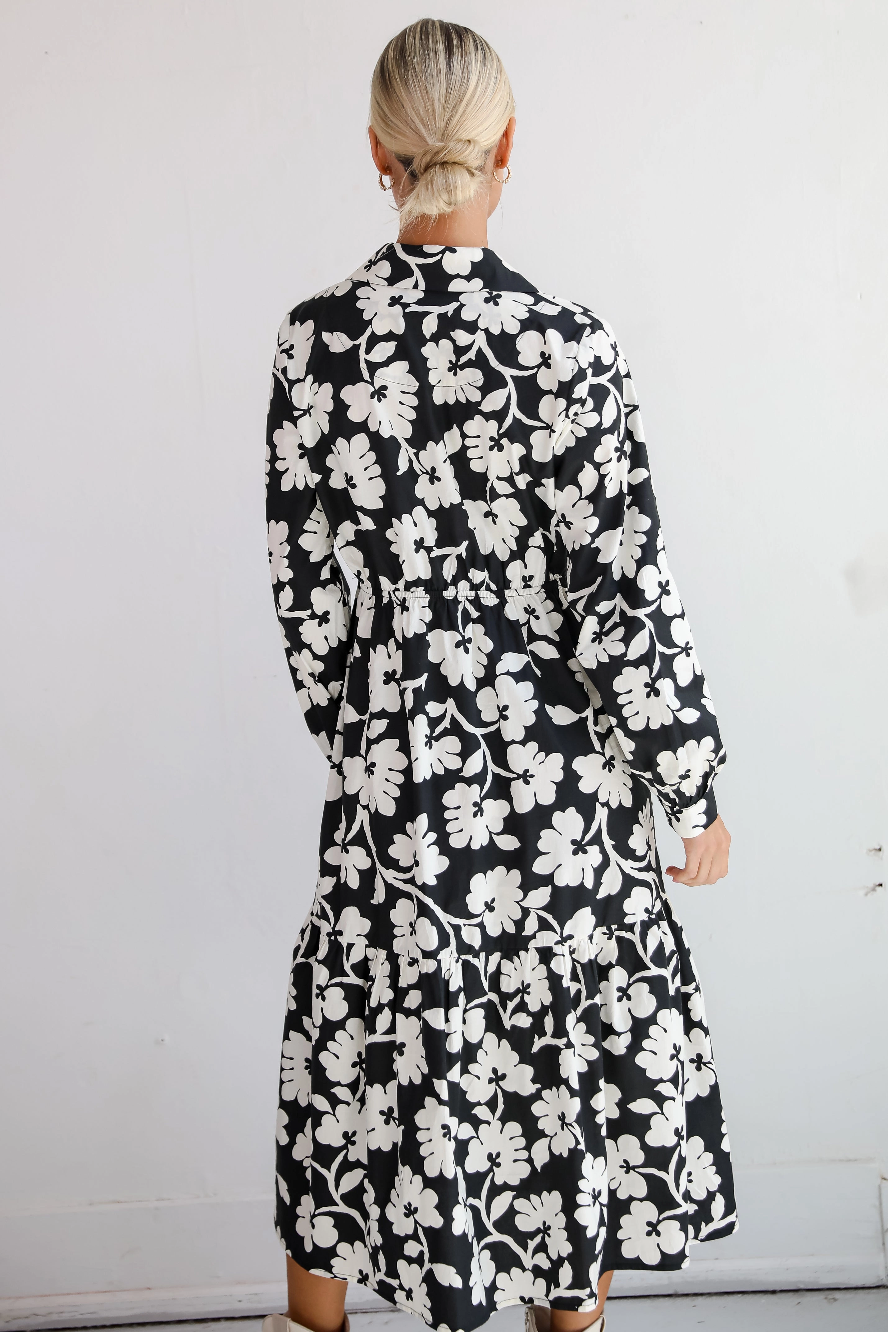 FINAL SALE - Charmed Perfection Black Floral Midi Dress