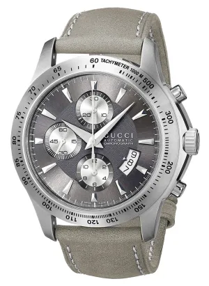 Gucci G-Timeless Automatic Stainless Steel YA126241 Dark Gray Chronograph Dial Gray Leather Strap Men's Watch