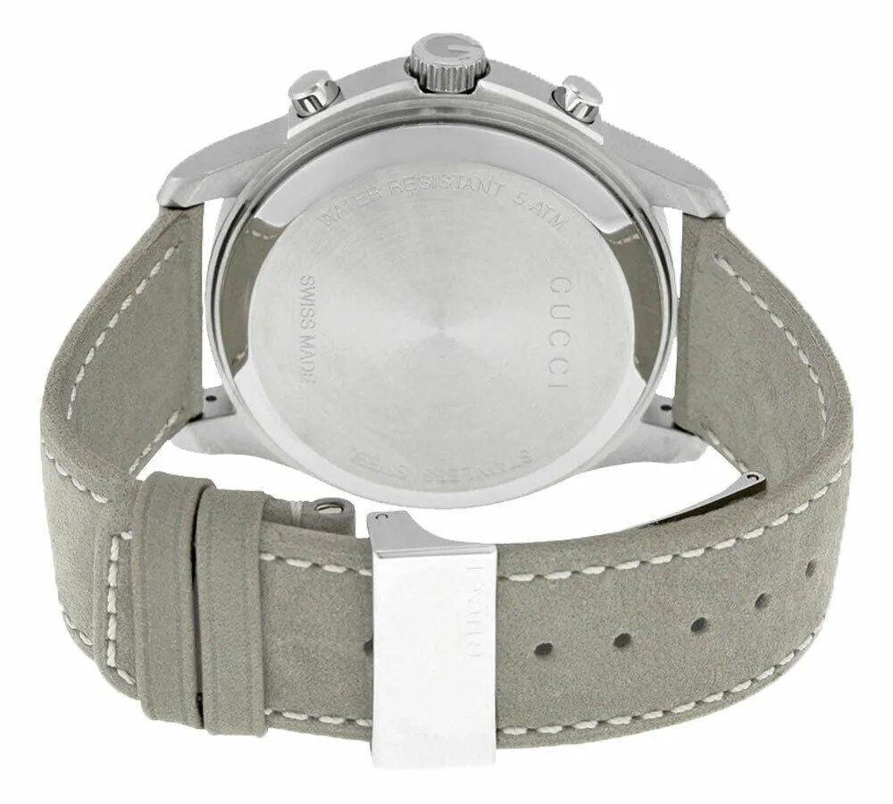 Gucci G-Timeless Automatic Stainless Steel YA126241 Dark Gray Chronograph Dial Gray Leather Strap Men's Watch