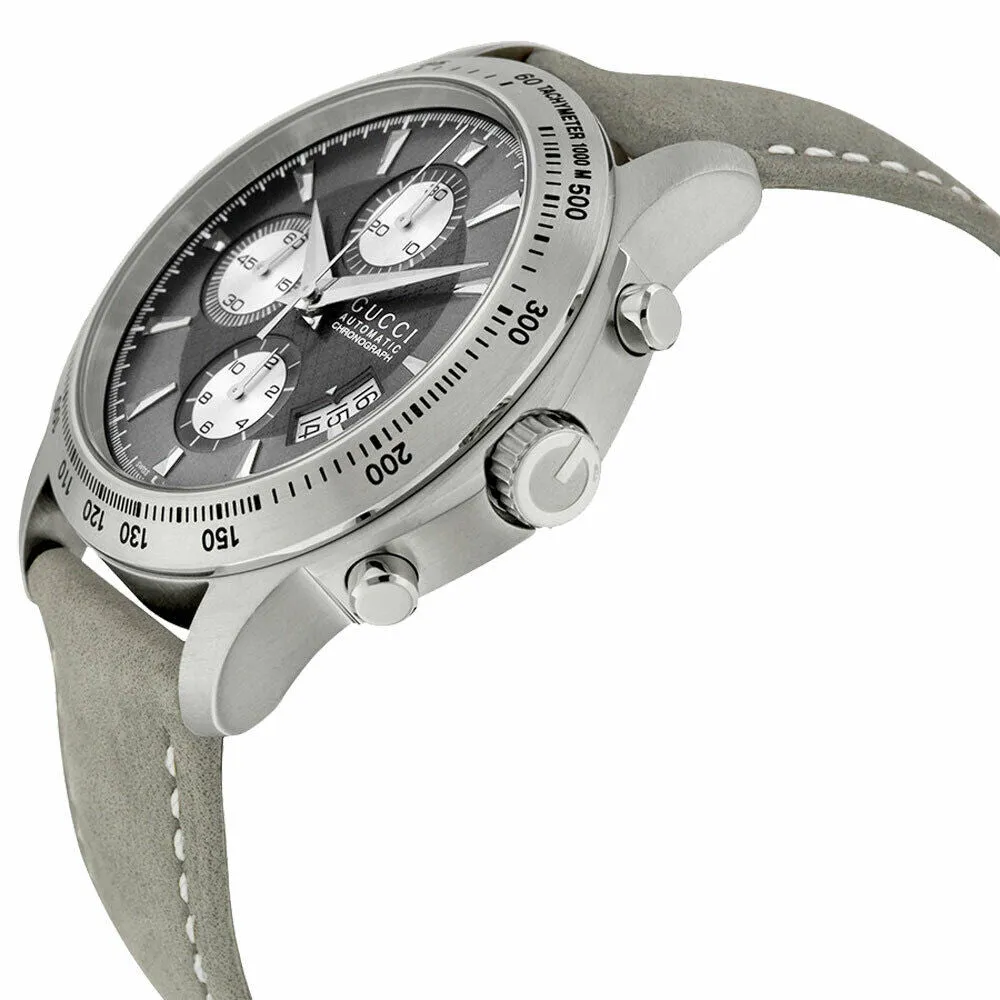 Gucci G-Timeless Automatic Stainless Steel YA126241 Dark Gray Chronograph Dial Gray Leather Strap Men's Watch