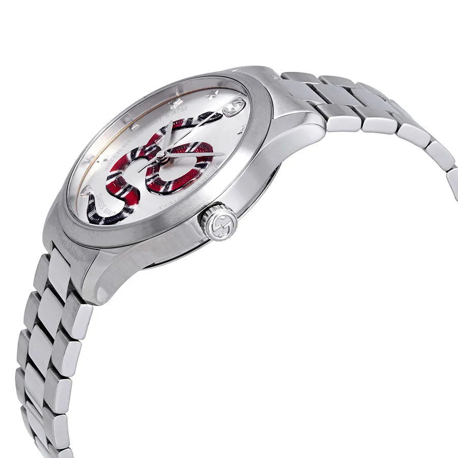 Gucci G-Timeless Silver Dial with Snake Motif Stainless Steel Watch YA1264076