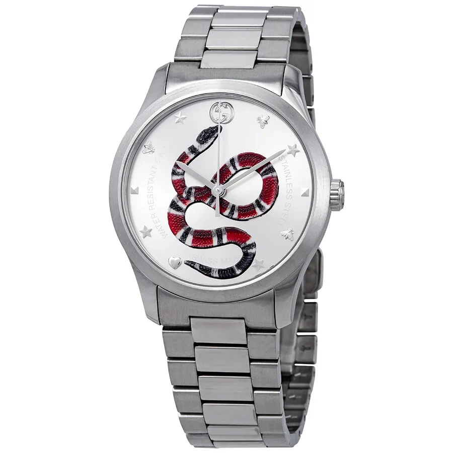 Gucci G-Timeless Silver Dial with Snake Motif Stainless Steel Watch YA1264076