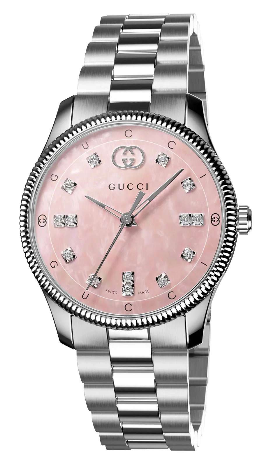 Gucci G-Timeless Stainless Steel Pink Mother-of-Pearl Dial Diamonds Quartz Womens Watch YA1265062
