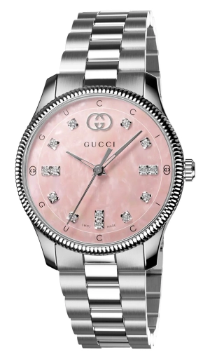Gucci G-Timeless Stainless Steel Pink Mother-of-Pearl Dial Diamonds Quartz Womens Watch YA1265062