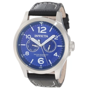 Invicta 10490 Men's I-Force Specialty Blue Dial Black Leather Strap Watch
