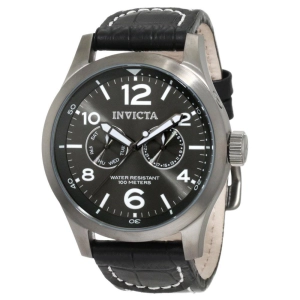Invicta 10492 Men's Specialty Gunmetal Dial Gunmetal IP Steel Leather Strap Watch