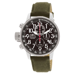 Invicta 1873 Men's I-Force Lefty Black Dial Green Fabric &#38; Leather Strap Chronograph Watch