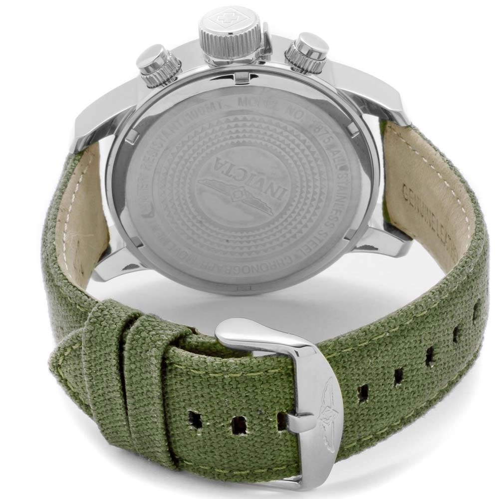 Invicta 1873 Men's I-Force Lefty Black Dial Green Fabric &#38; Leather Strap Chronograph Watch