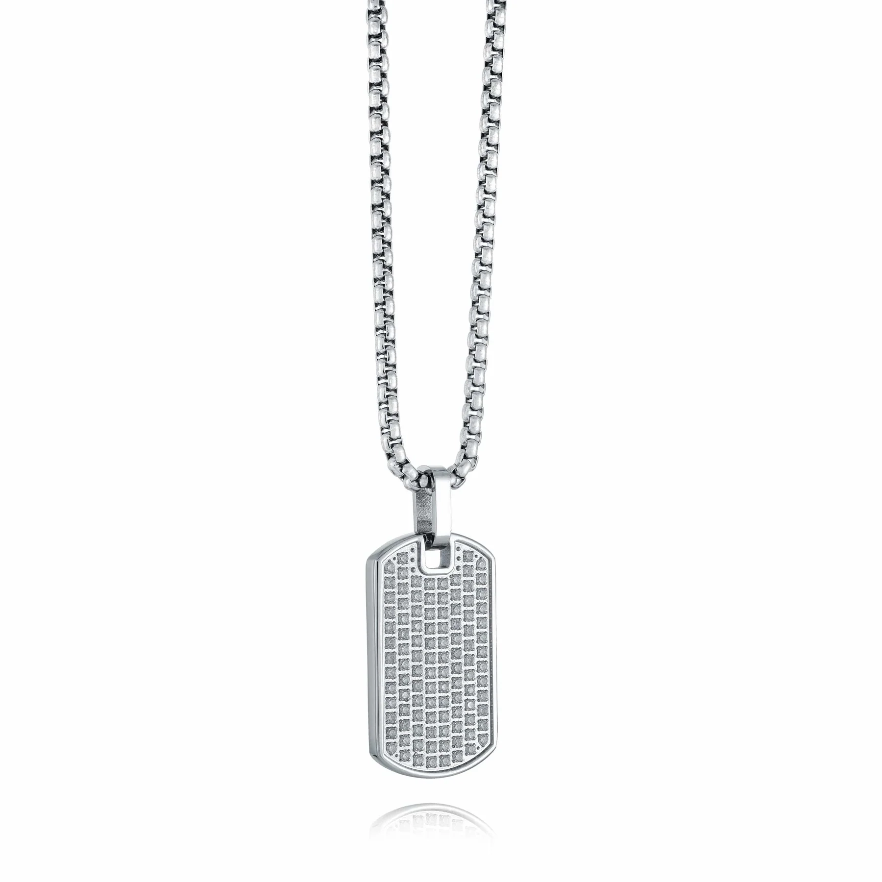 Italgem Steel CZ Dog Tag Pendant