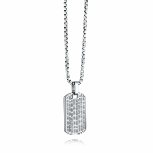 Italgem Steel CZ Dog Tag Pendant