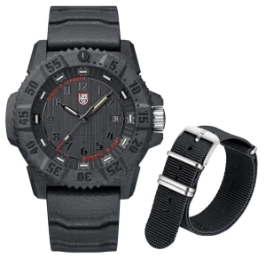 Limited Edition Luminox Master Carbon SEAL CARBONOX  Black Dial Black Rubber Interchangeable Black NATO Strap Date Divers Quartz Mens Watch XS.3801.SIS.SET