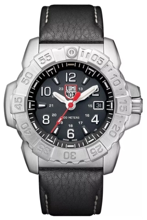 Luminox Navy SEAL Stainless Steel Black Dial Black Leather Strap Date Divers Quartz Mens Watch XS.3251