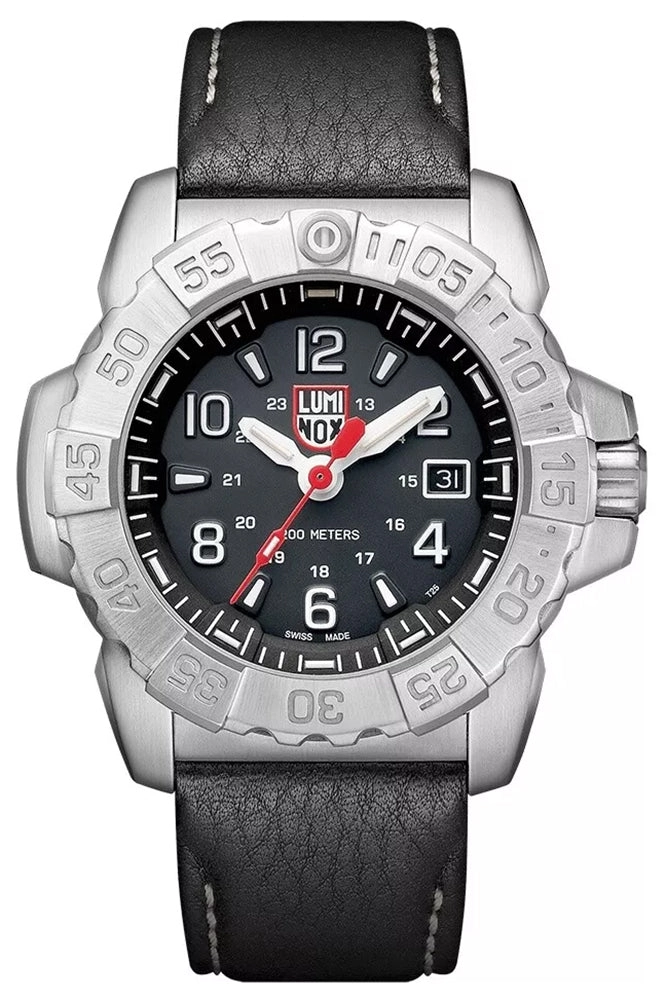 Luminox Navy SEAL Stainless Steel Black Dial Black Leather Strap Date Divers Quartz Mens Watch XS.3251