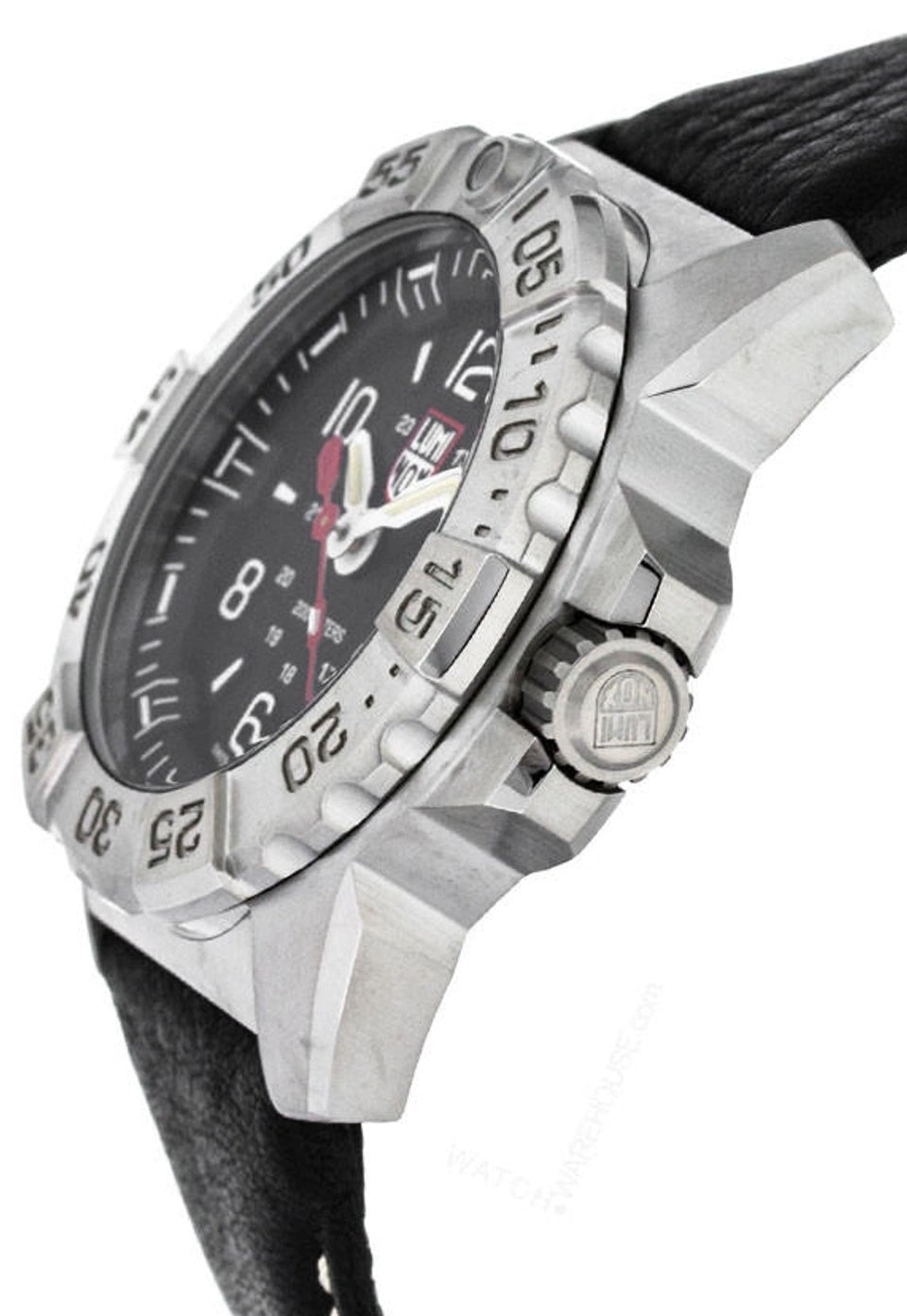 Luminox Navy SEAL Stainless Steel Black Dial Black Leather Strap Date Divers Quartz Mens Watch XS.3251