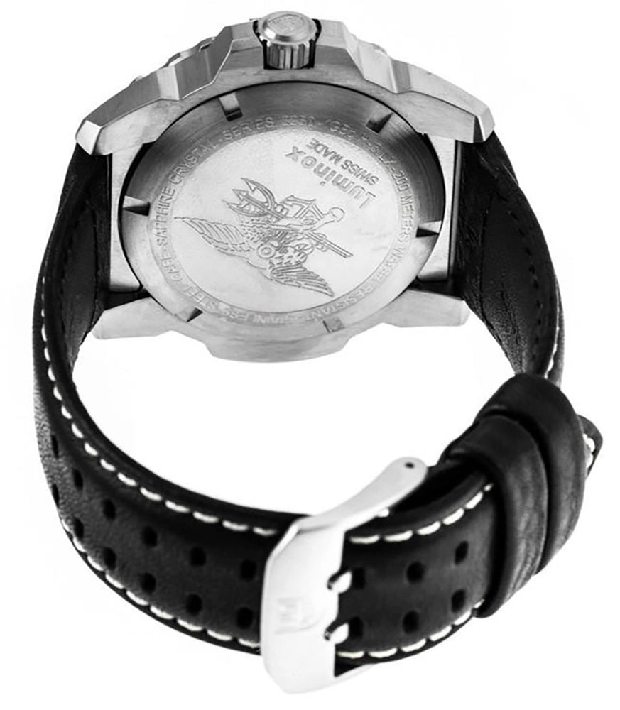 Luminox Navy SEAL Stainless Steel Black Dial Black Leather Strap Date Divers Quartz Mens Watch XS.3251