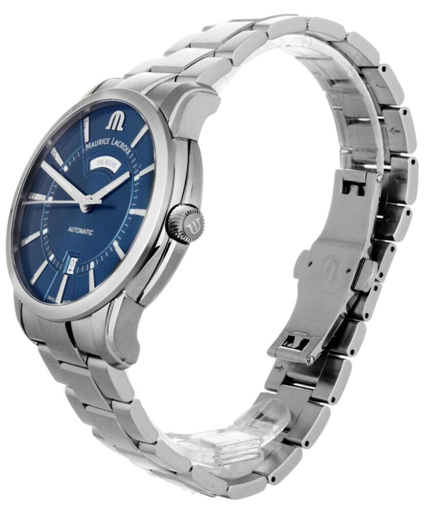 Maurice Lacroix Pontos Stainless Steel Blue Dial Day-Date Automatic Mens Watch PT6358-SS002-430-1