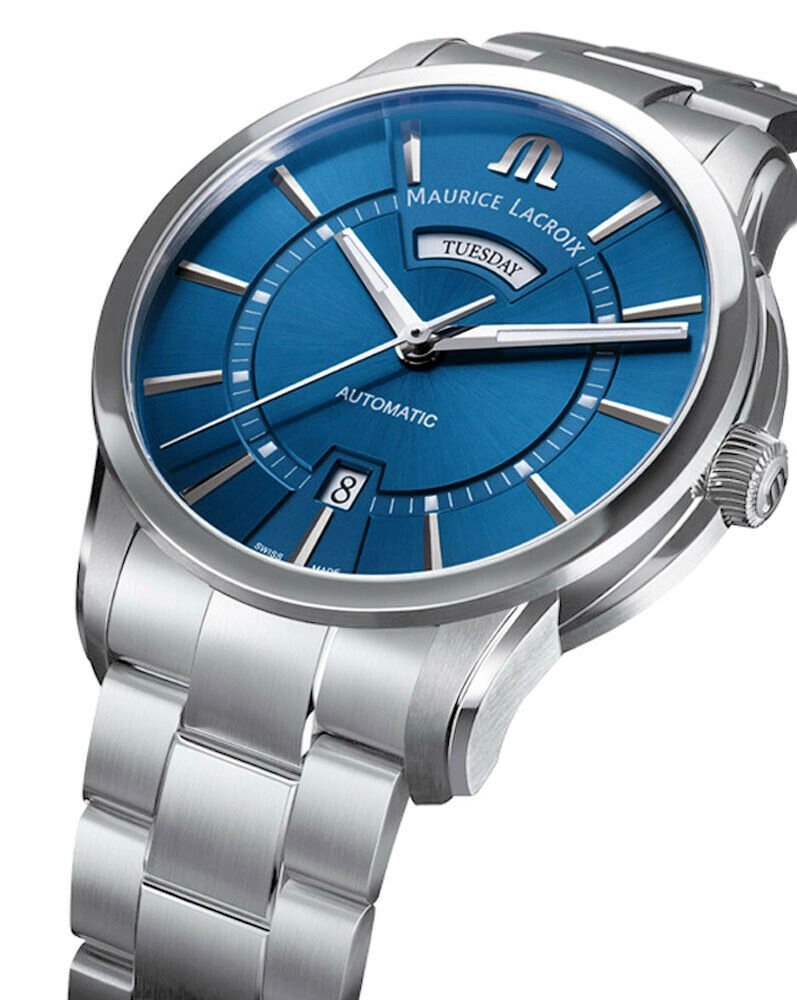 Maurice Lacroix Pontos Stainless Steel Blue Dial Day-Date Automatic Mens Watch PT6358-SS002-430-1