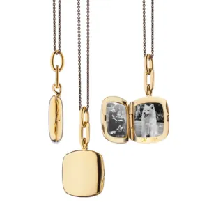 Monica Rich Kosann Slim Viv Locket Necklace with Black Steel Chain
