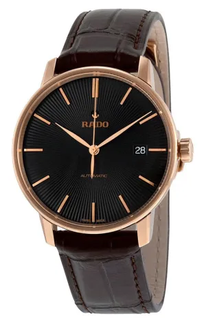 Rado Coupole Classic Automatic Rose Gold-Tone Stainless Steel Black Dial Brown Leather Strap Date Mens Watch R22861165