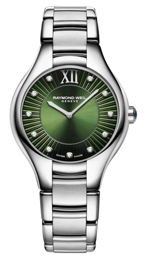 Raymond Weil Noemia Stainless Steel Green Dial Diamonds Quartz Womens Watch 5132-ST-52181