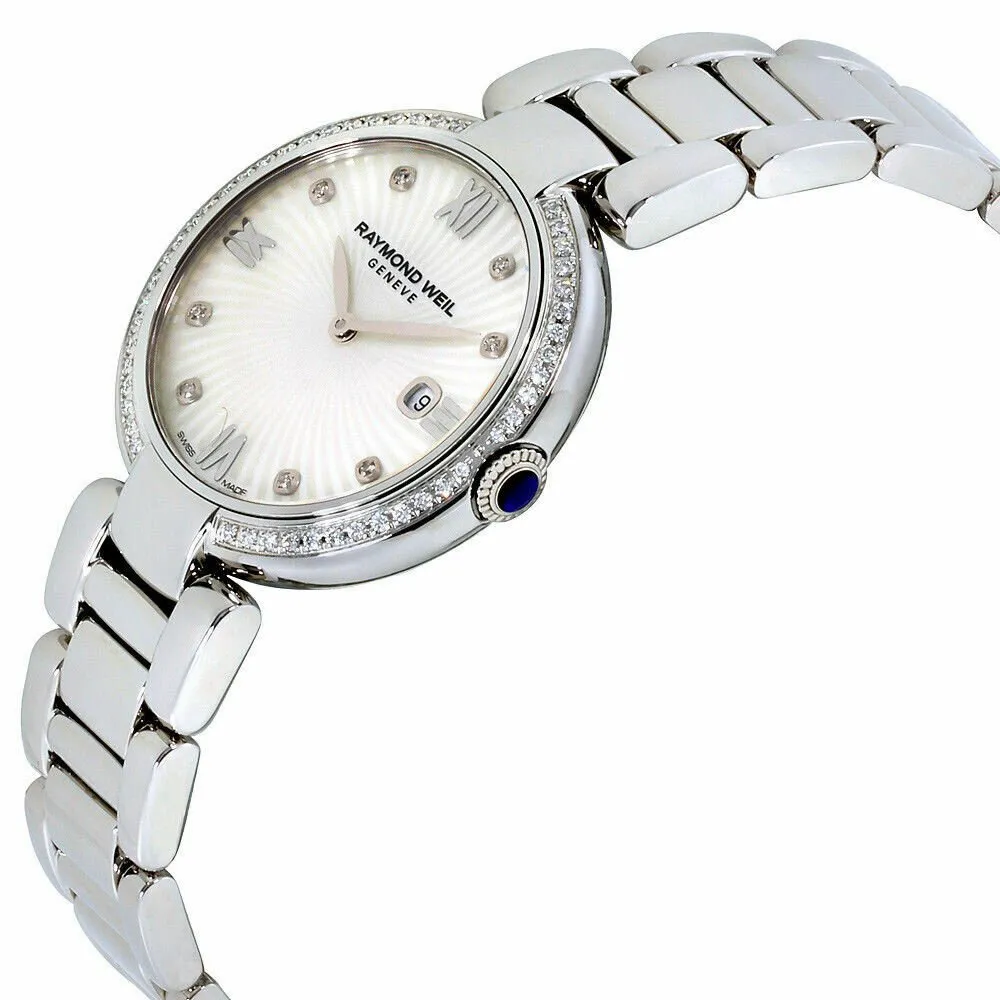 Raymond Weil Shine Stainless Steel Quartz White Mother-of-Pearl Sunburst Women's Watch 1600-STS-00995