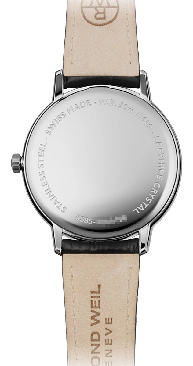 Raymond Weil Toccata Stainless Steel White Dial Black Leather Strap Date Quartz Mens Watch 5585-STC-00353