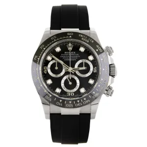 Rolex Cosmograph Daytona White Gold Black Dial Diamonds Oysterflex 40mm 116519LN Full Set
