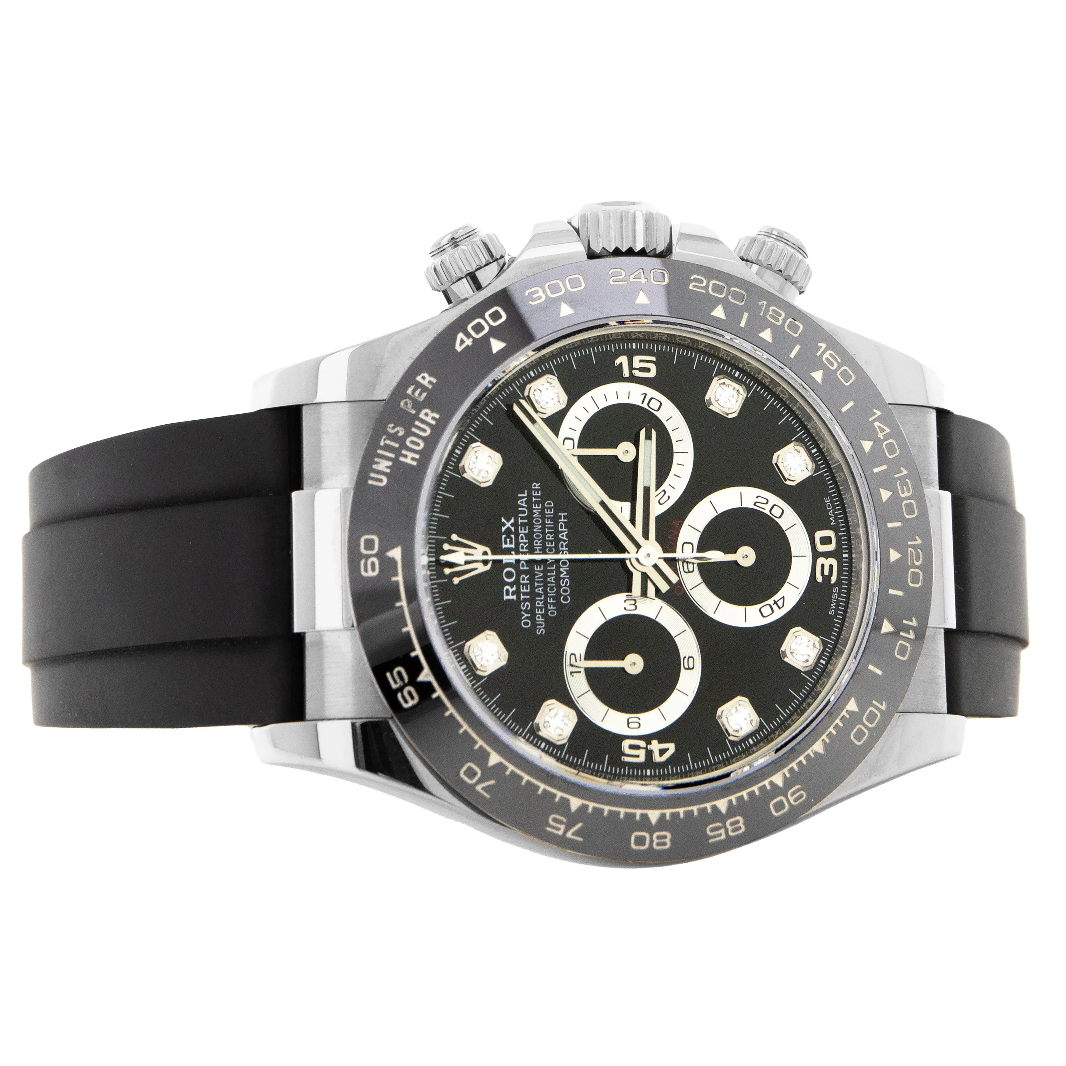Rolex Cosmograph Daytona White Gold Black Dial Diamonds Oysterflex 40mm 116519LN Full Set