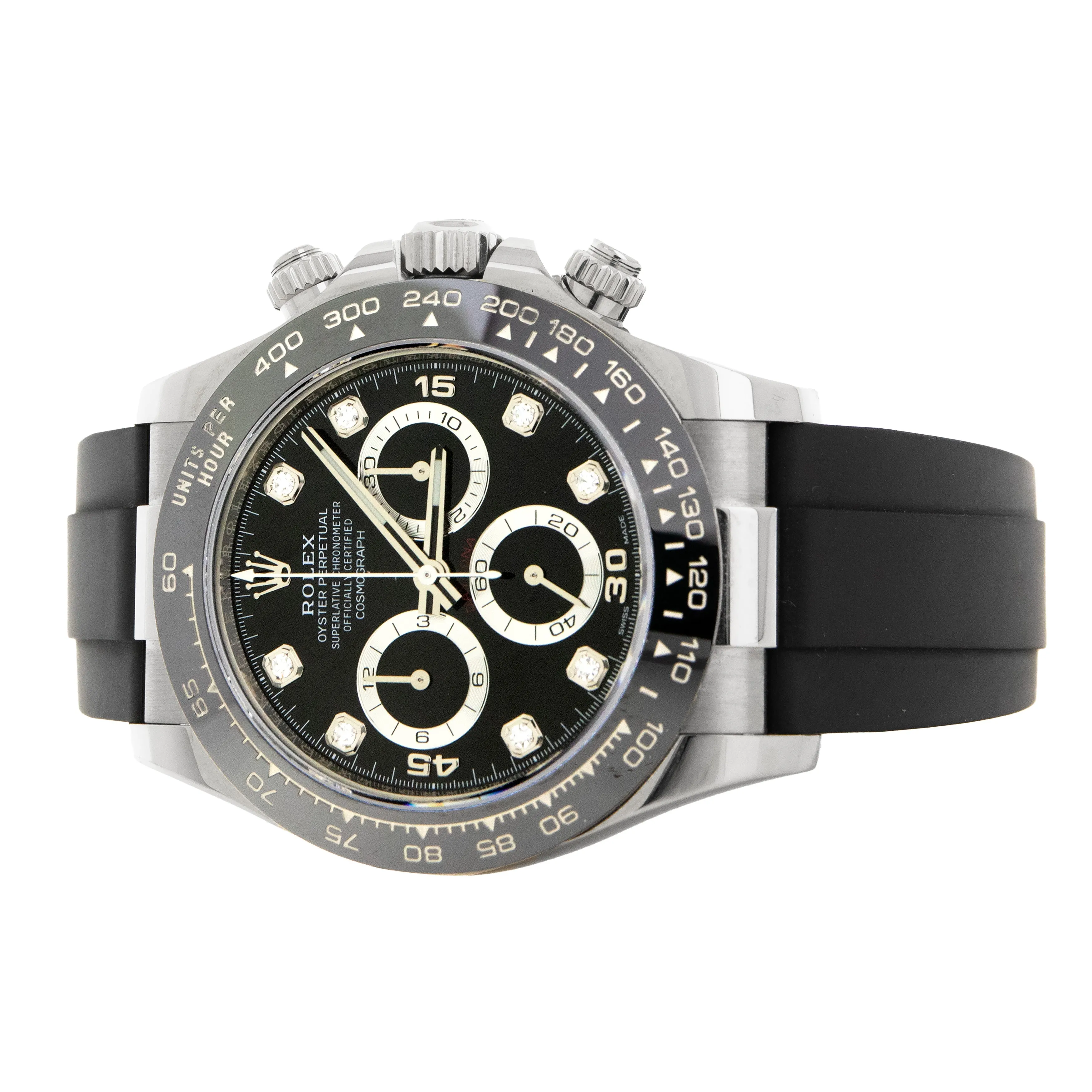 Rolex Cosmograph Daytona White Gold Black Dial Diamonds Oysterflex 40mm 116519LN Full Set