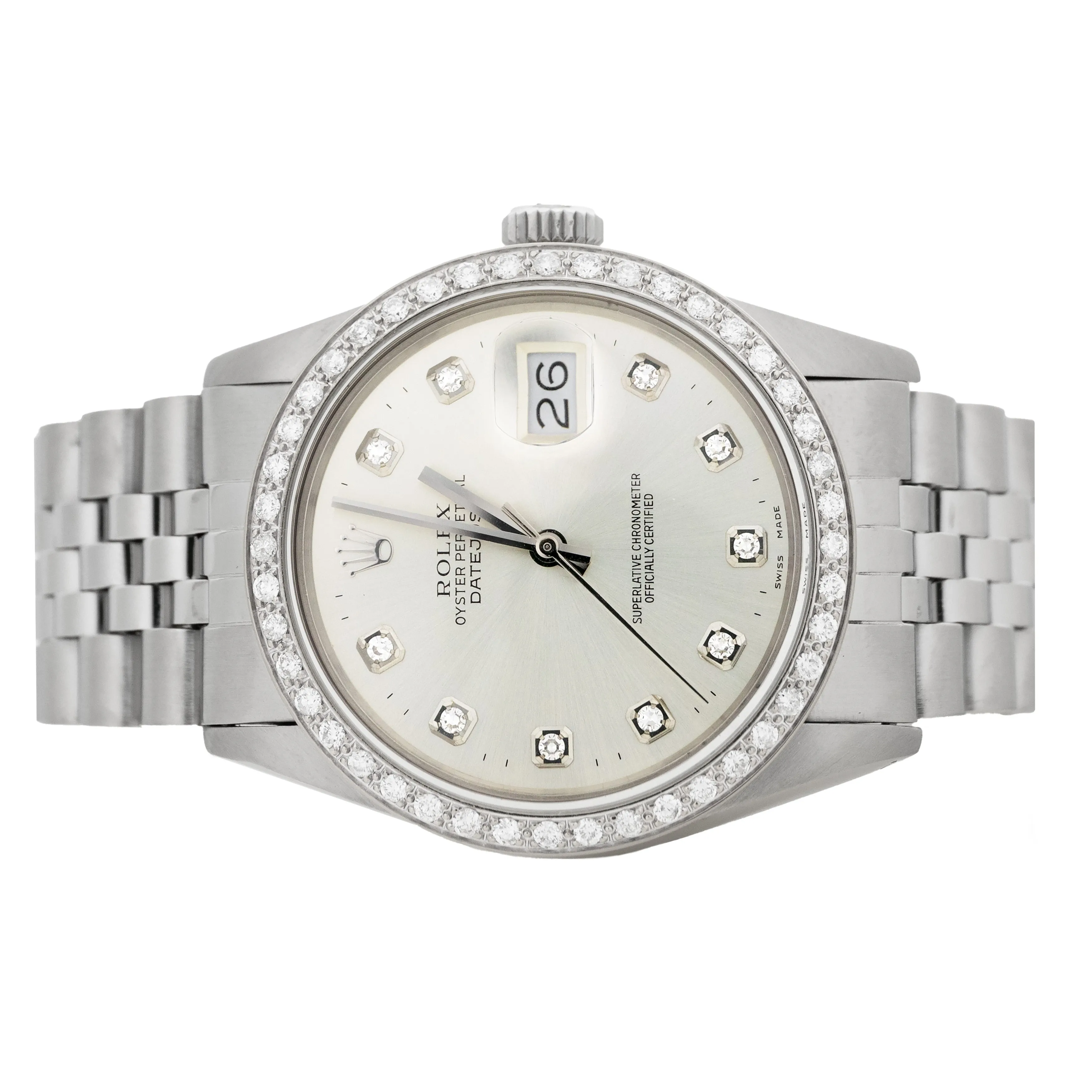 Rolex Datejust 36 Stainless Steel Silver Dial Diamond Jubilee 36mm 16014