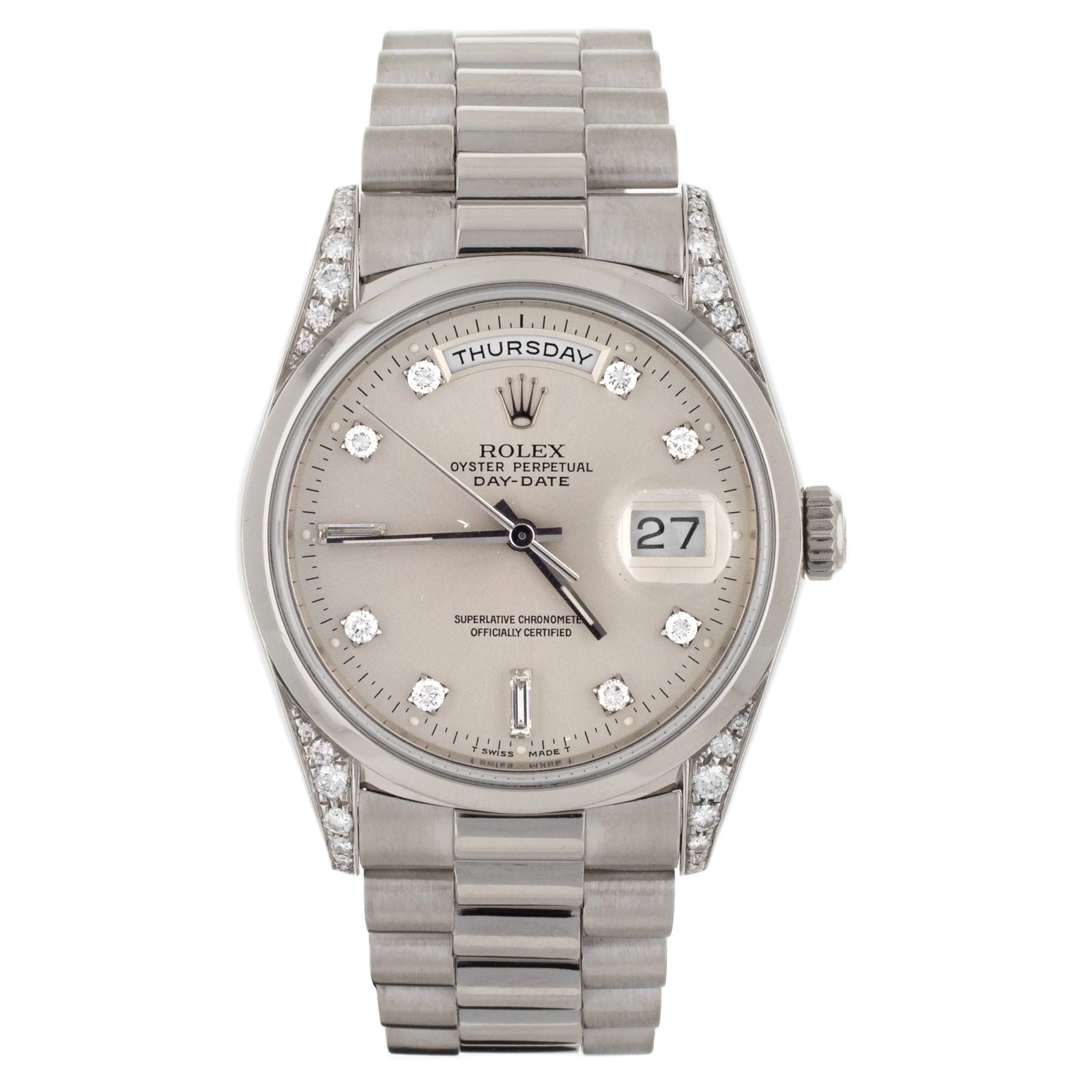 Rolex Day-Date 36 Platinum Factory Diamond Markers and Lugs 36mm 18296