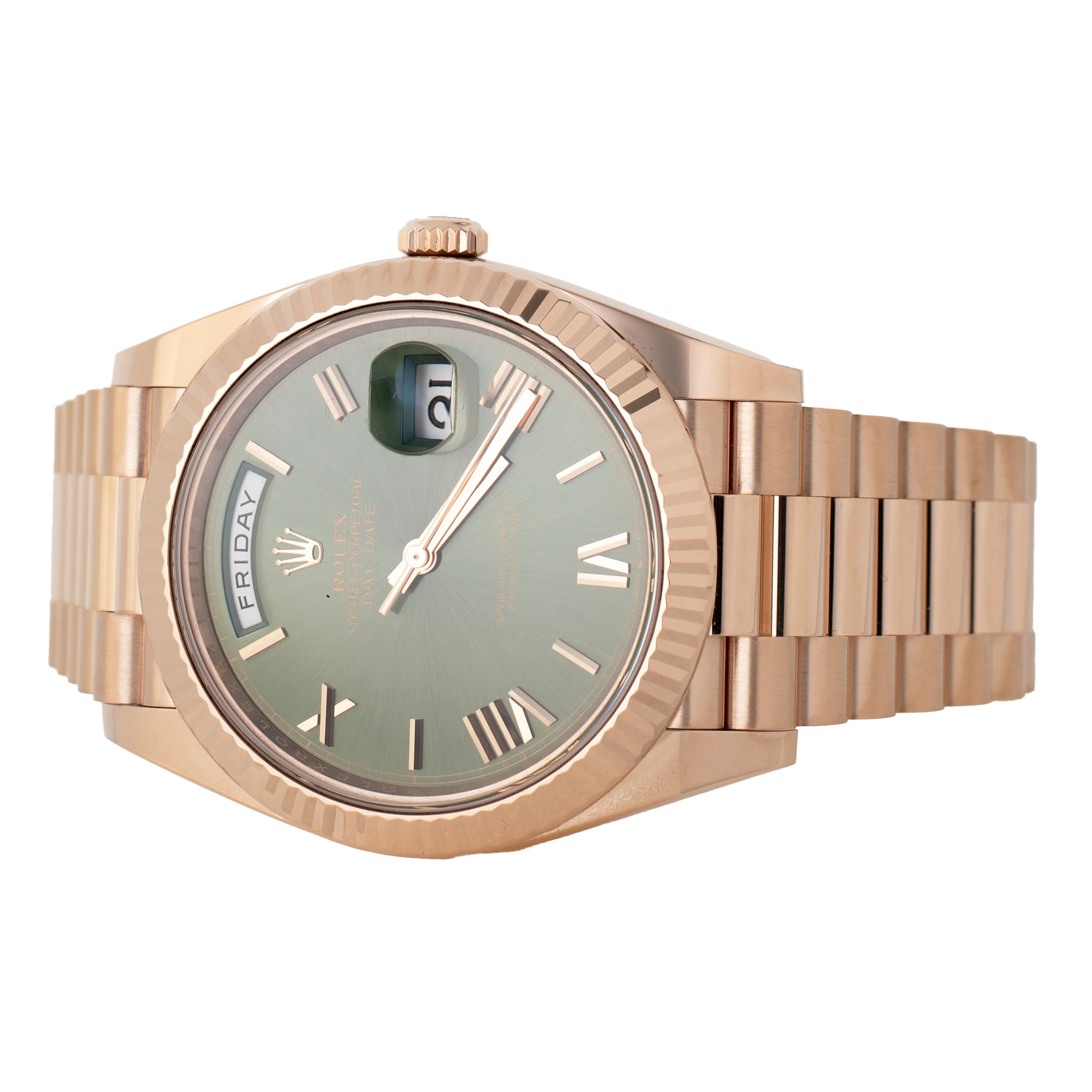 Rolex Day-Date President 40 Rose Gold Olive Green Dial 40mm 228235 Full Set
