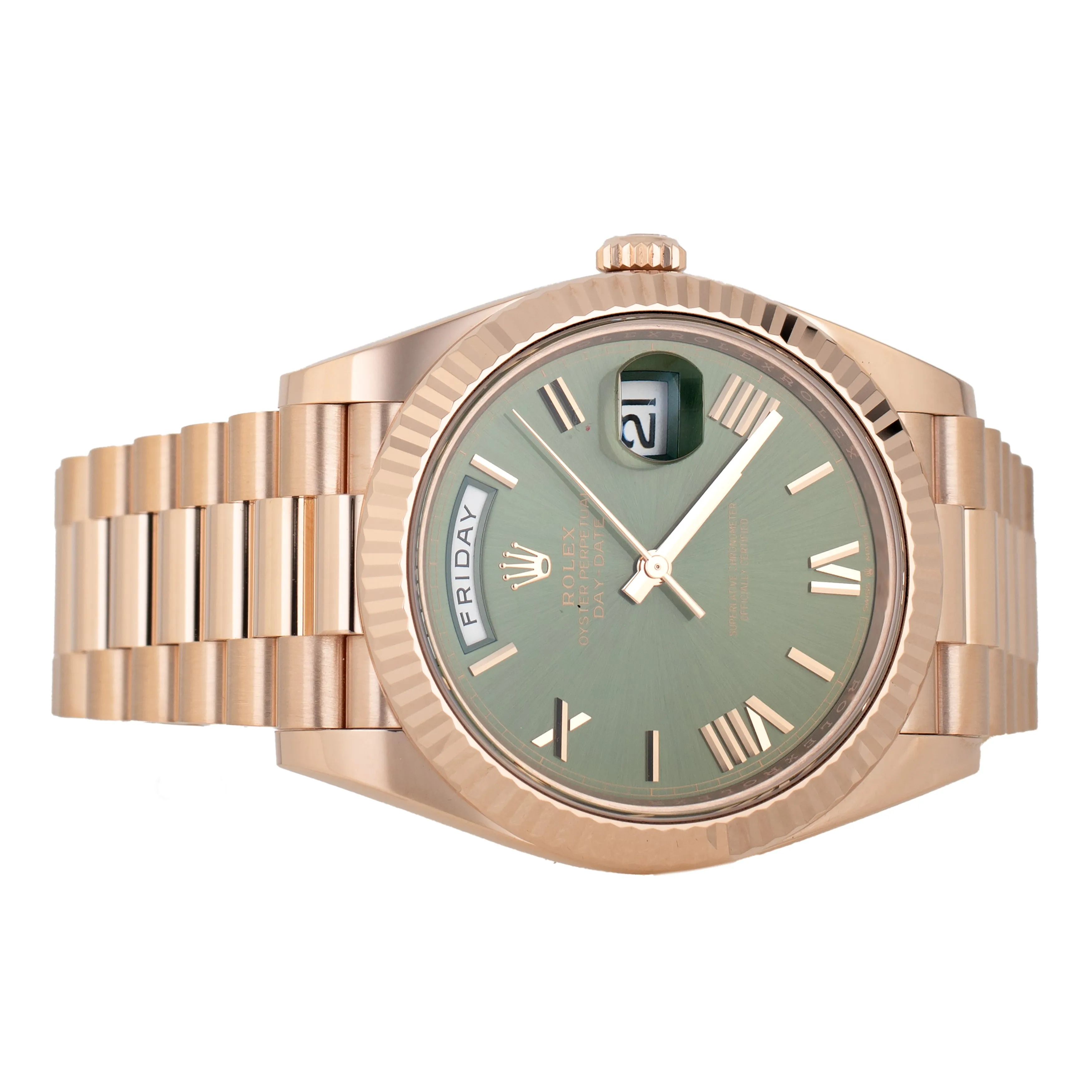 Rolex Day-Date President 40 Rose Gold Olive Green Dial 40mm 228235 Full Set