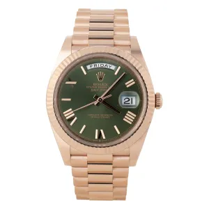 Rolex Day-Date President 40 Rose Gold Olive Green Dial 40mm 228235 Full Set