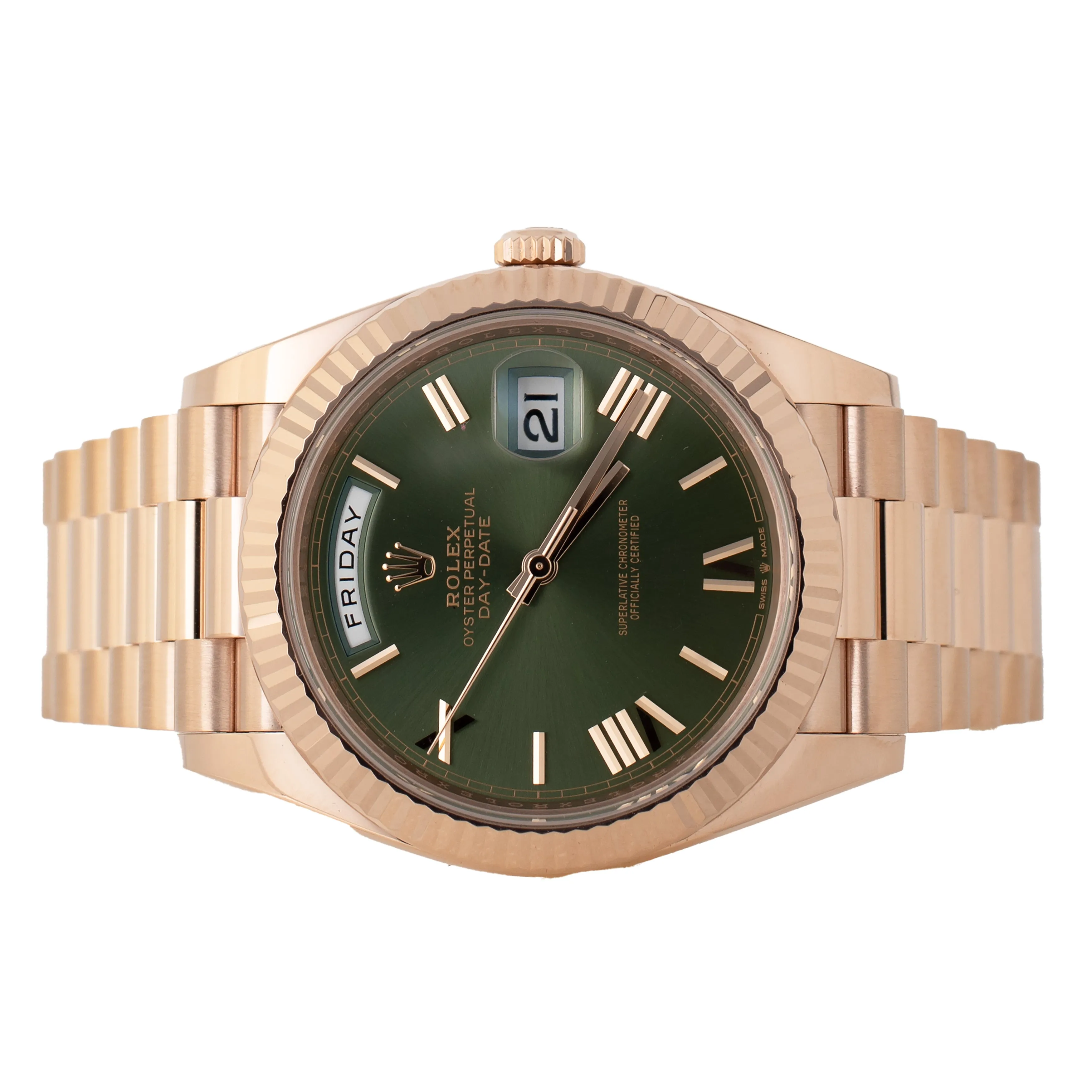 Rolex Day-Date President 40 Rose Gold Olive Green Dial 40mm 228235 Full Set