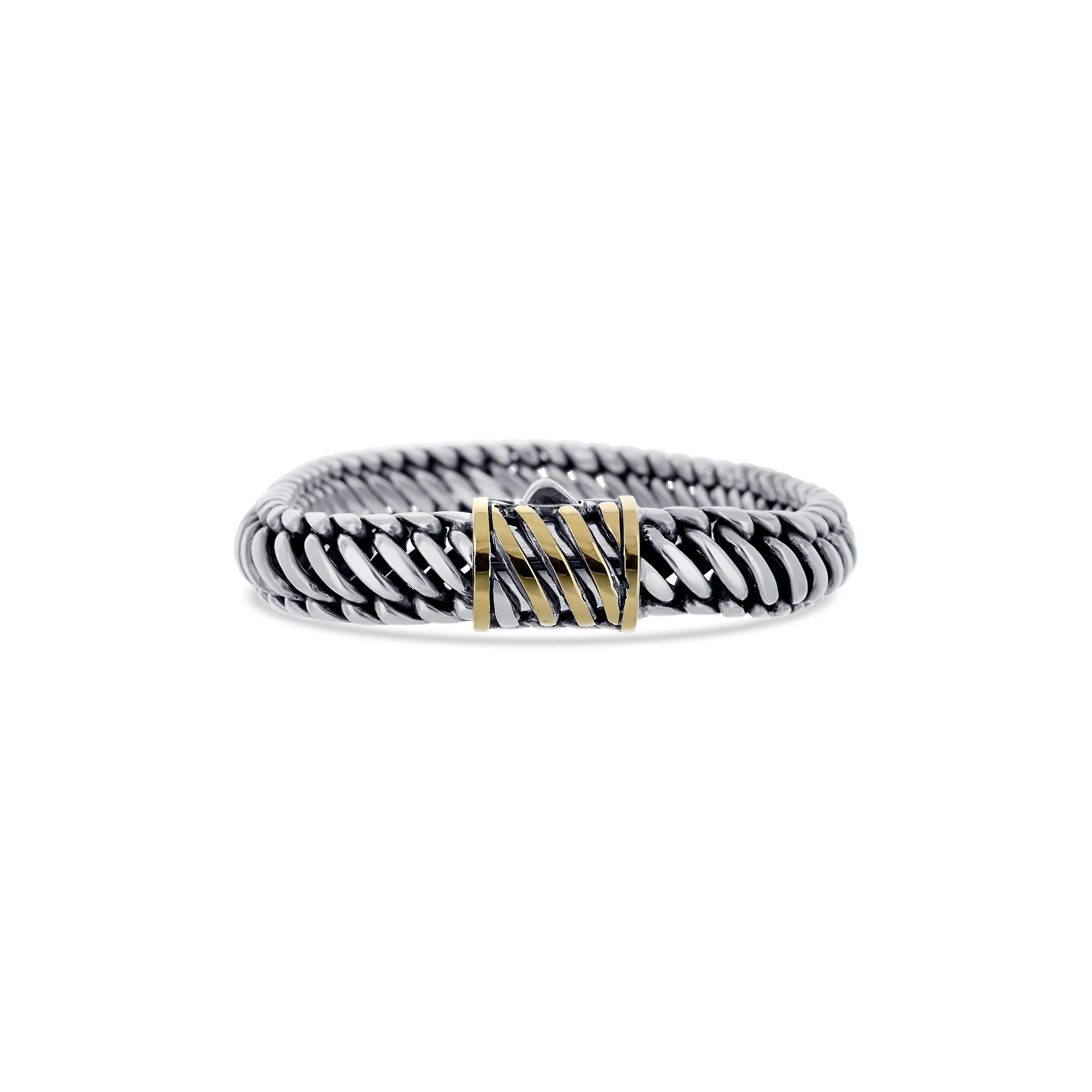 Sterling Silver Braided with a 14K Yellow Gold Plated Silver Striped Clasp Bracelet