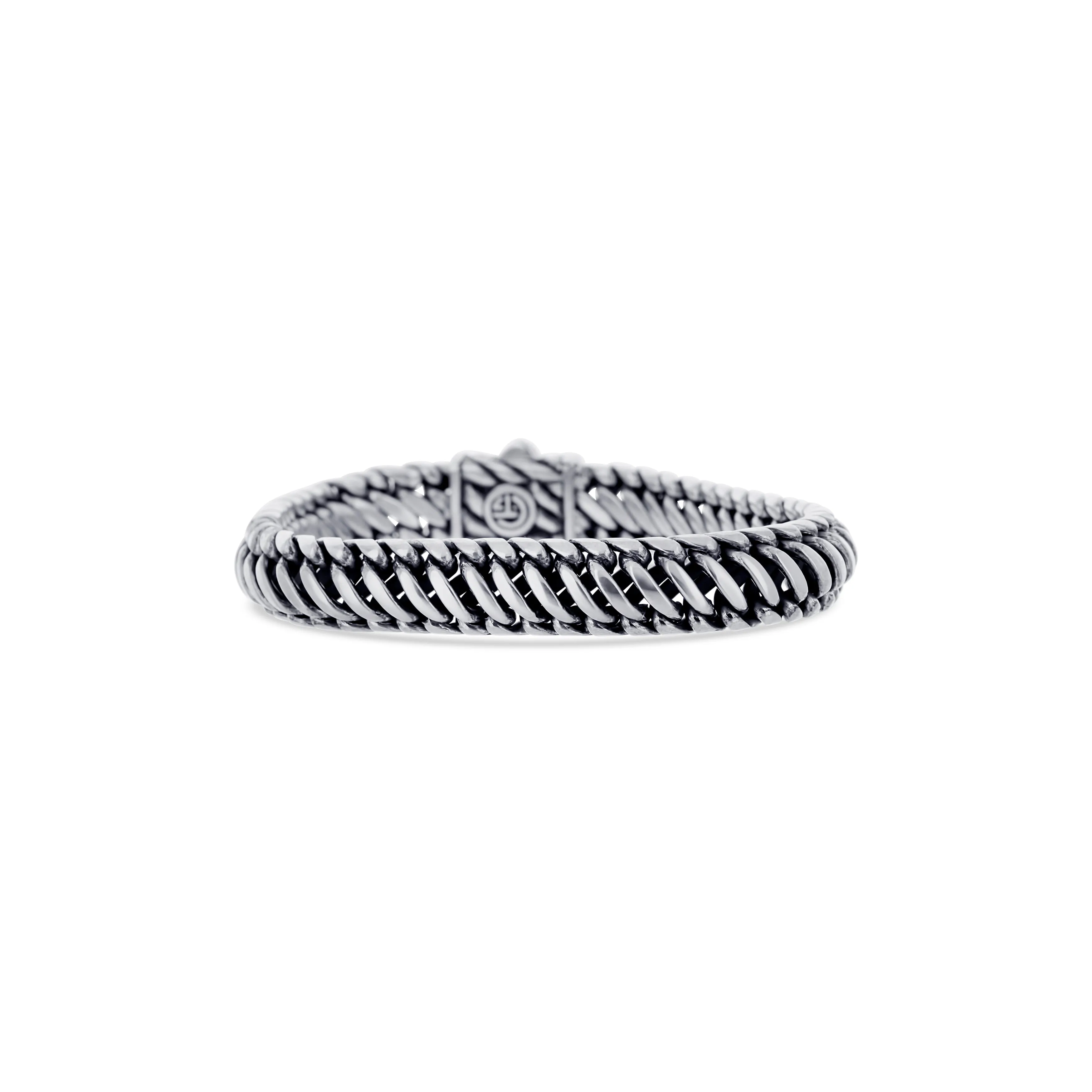 Sterling Silver Braided with a 14K Yellow Gold Plated Silver Striped Clasp Bracelet